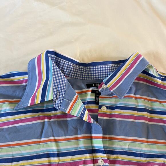 Chaps Blue Rainbow Stripe No Iron Button Up Top Plus Sz 2X Preppy Casual - Picture 2 of 7